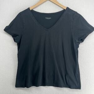 EILEEN FISHER Top L Organic Cotton Jersey V-Neck Short Sleeve Basic Black